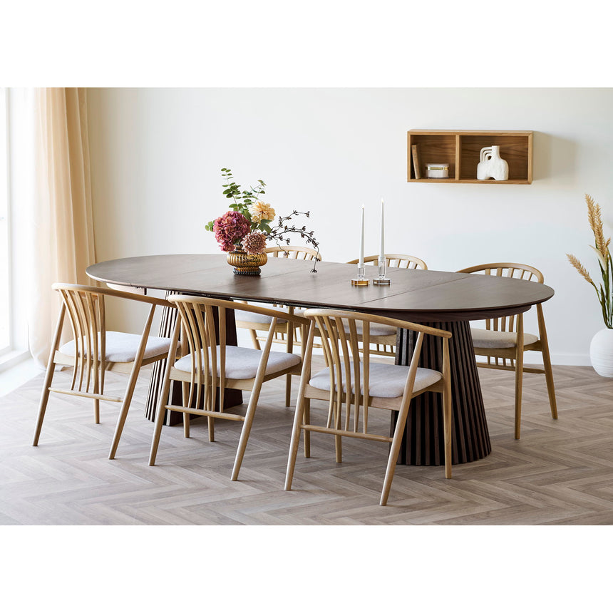 Mesa de comedor Osaka – Ø120 cm / 120–160–200–240 cm, color roble ahumado