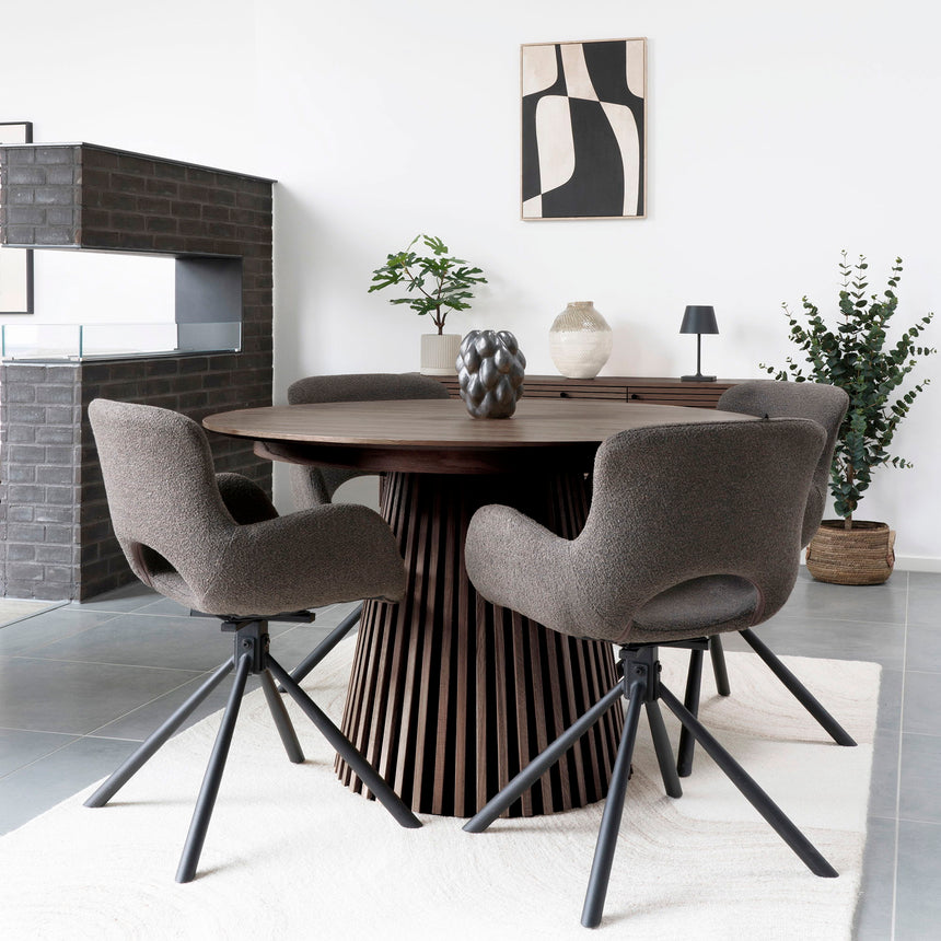Mesa de comedor Osaka – Ø120 cm / 120–160–200 cm, color roble ahumado
