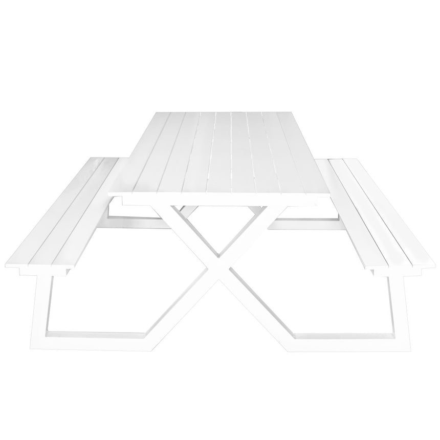 Mesa de comedor Darby con bancos, color blanco