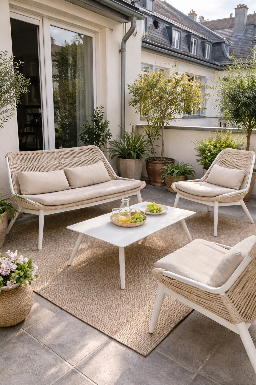 Conjunto de jardín Grattoni Como para 4 personas, beige