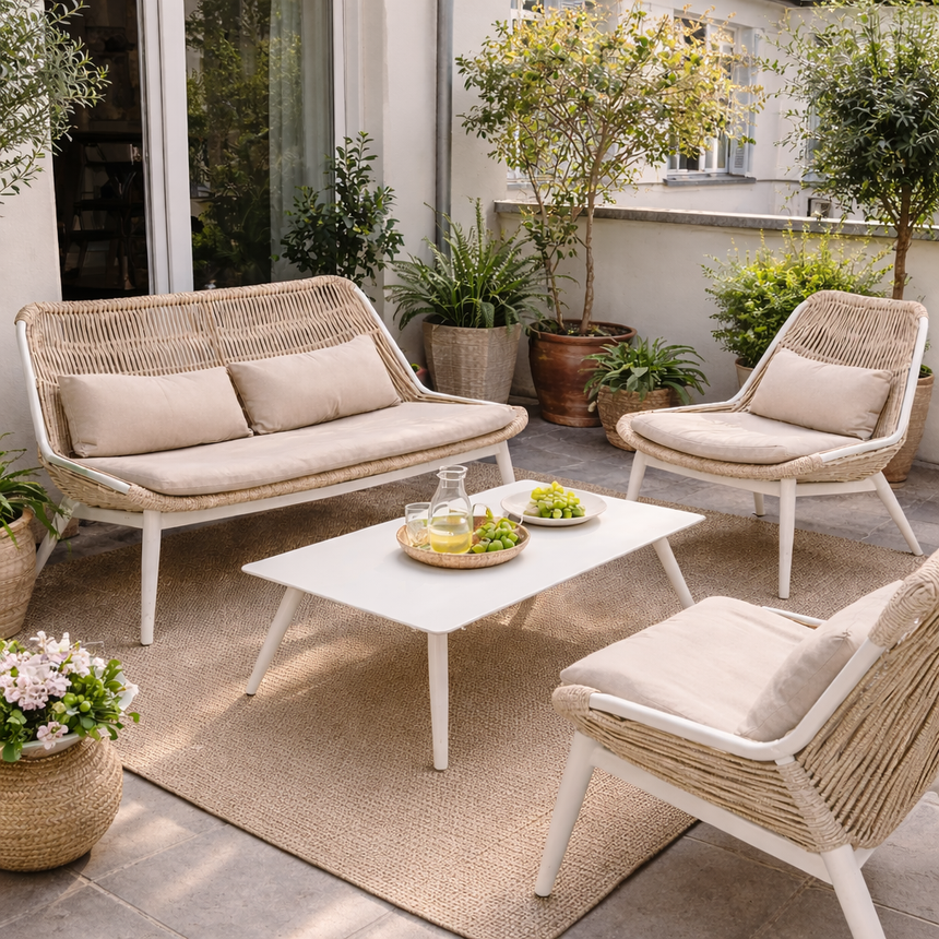 Conjunto de jardín Grattoni Como para 4 personas, beige