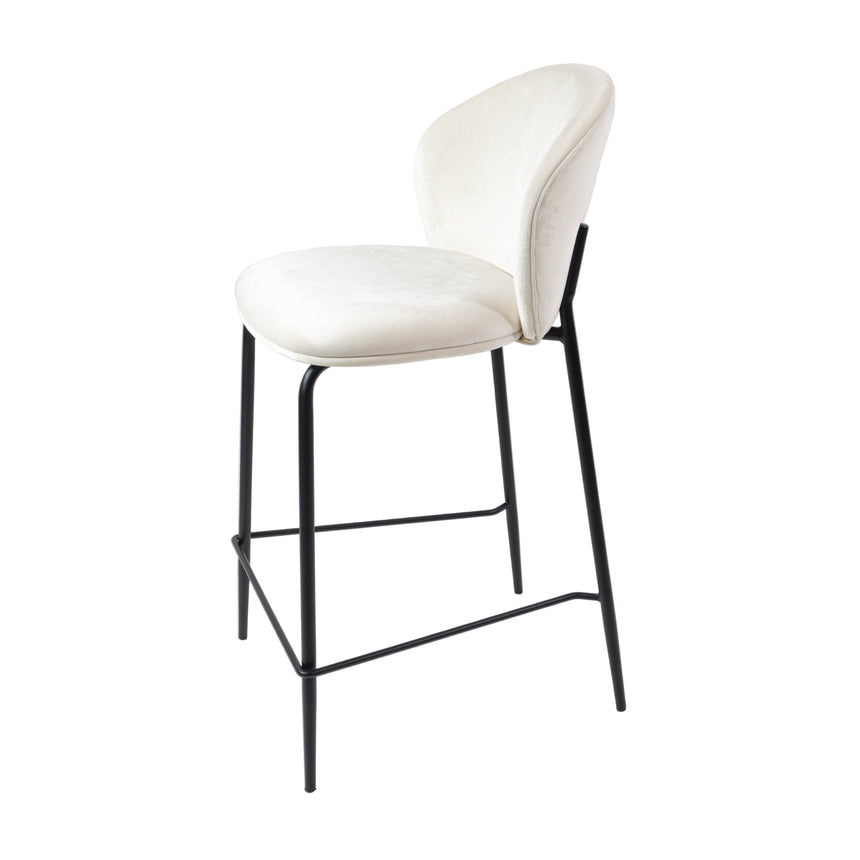 Taburete de bar cómodo KL Lily de 65 cm en color crema, con estructura negra