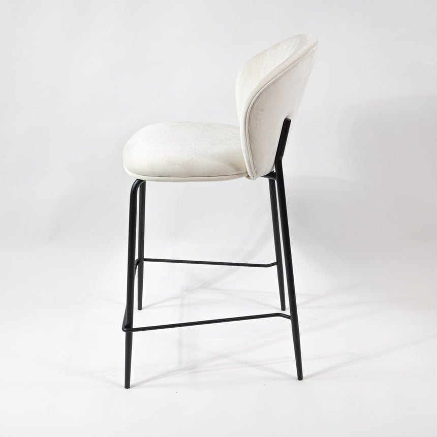 Taburete de bar cómodo KL Lily de 65 cm en color crema, con estructura negra