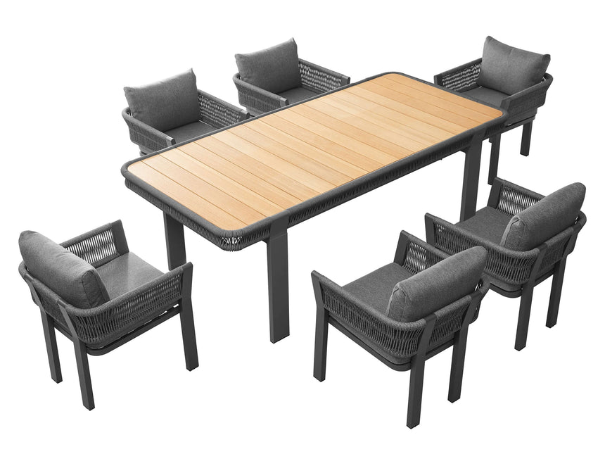 Conjunto de comedor de jardín Higold Borromeo de 6 plazas en negro