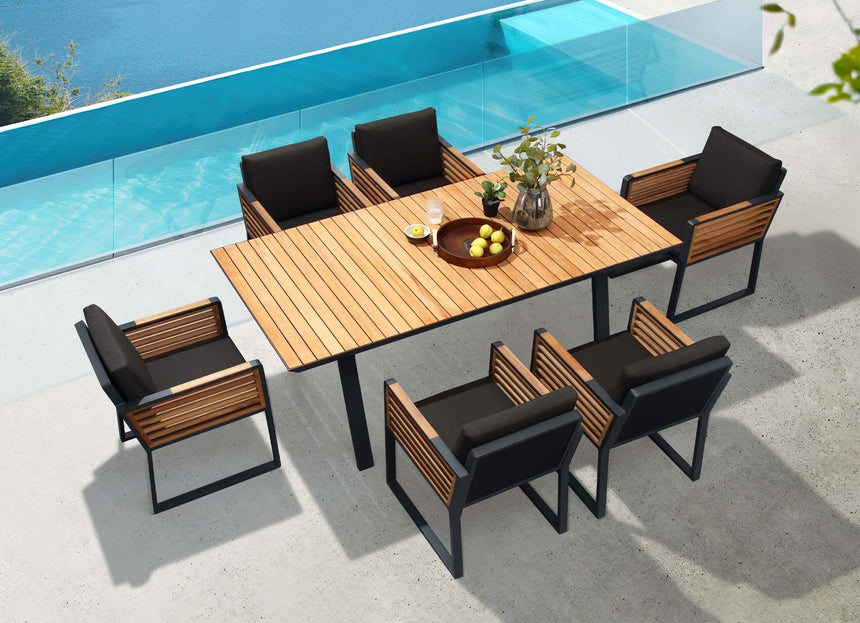 Juego de comedor de jardín Higold New York de 6 plazas, color negro
