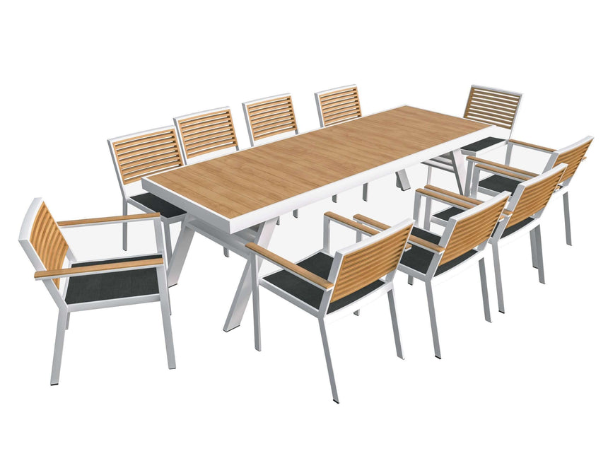 Juego de comedor de jardín Higold York de 10 plazas, blanco