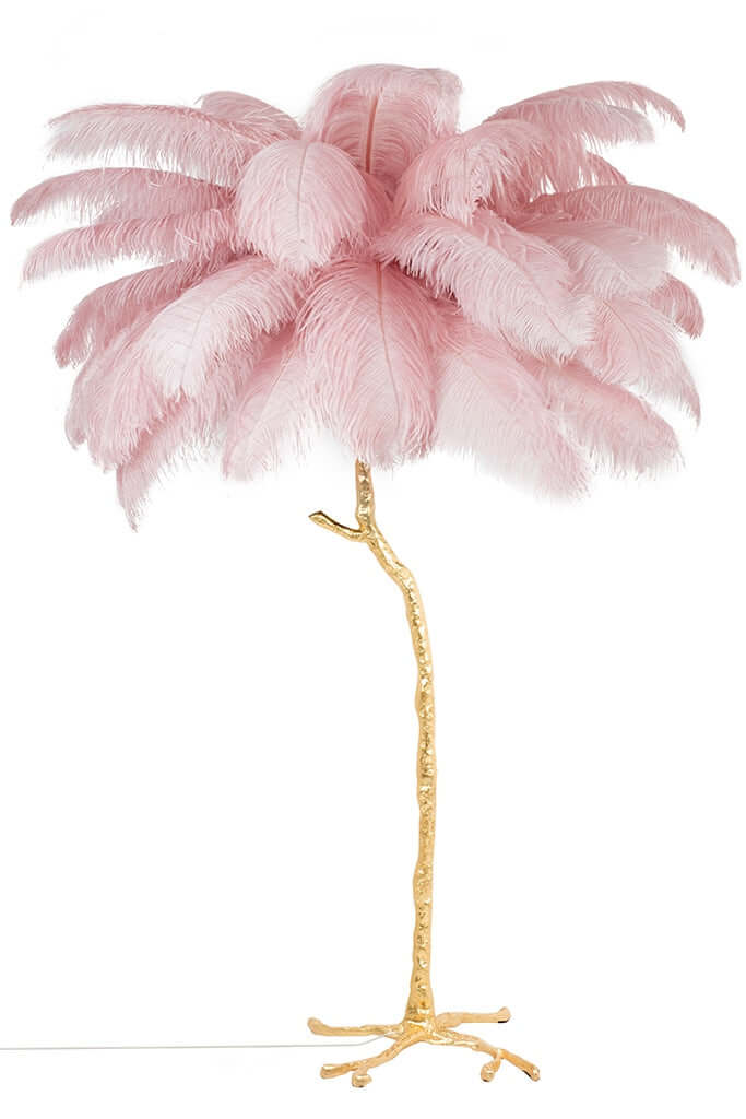 Lámpara de pie Tiffany 175 color rosa-cobre / con plumas naturales