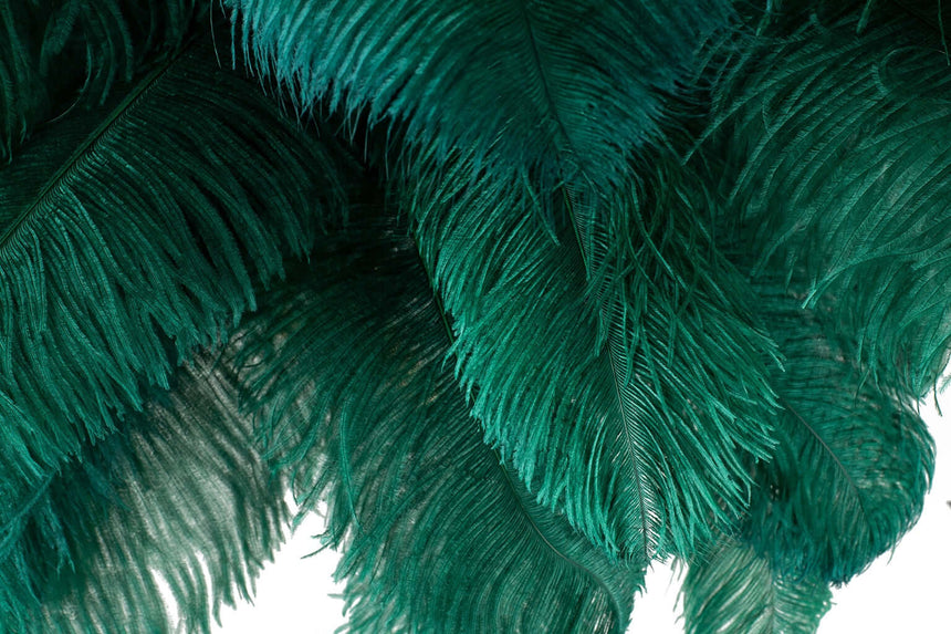 Lámpara de pie Tiffany 175 verde-cobre / con plumas naturales