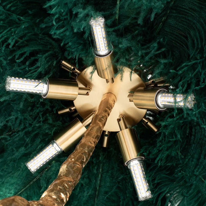 Lámpara de pie Tiffany 175 verde-cobre / con plumas naturales