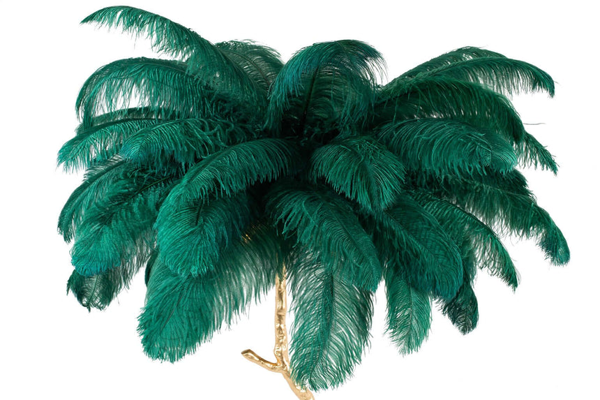 Lámpara de pie Tiffany 175 verde-cobre / con plumas naturales