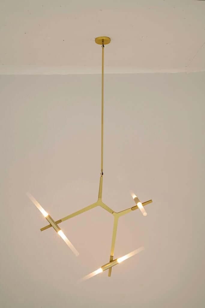 Candelabro 6 lámparas colgantes oro – aluminio, cristal