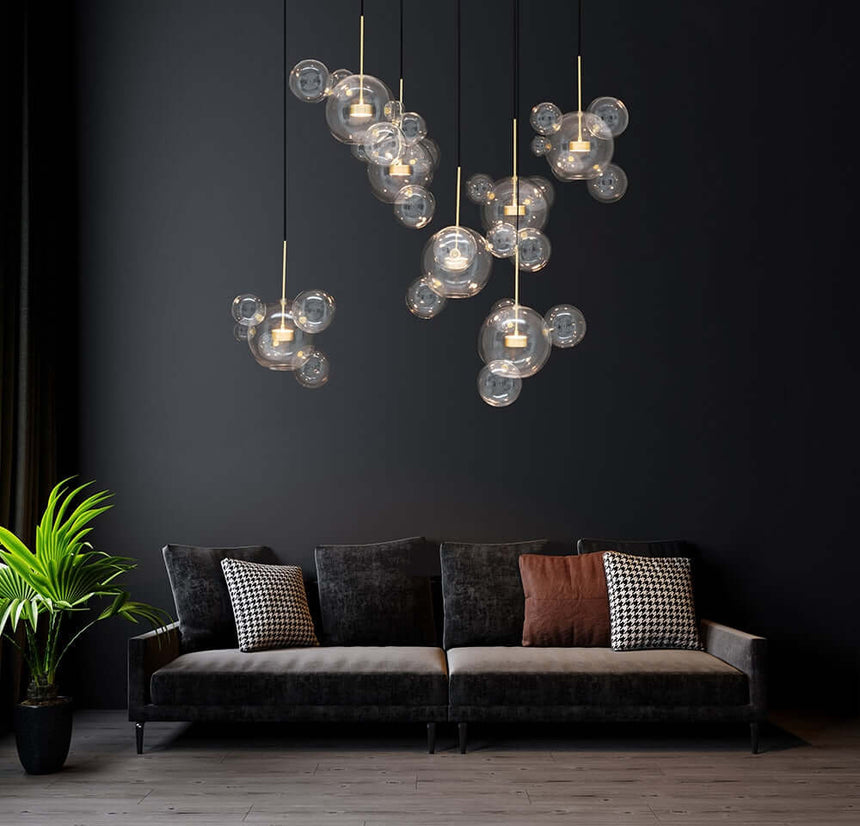 Lámpara colgante Capri Line 7 dorada – 420 LED, aluminio, cristal