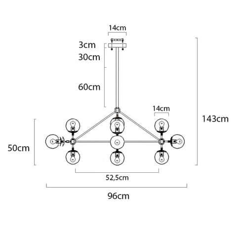 Planetario 10 fekete függesztett lámpa – füstüveg búrával