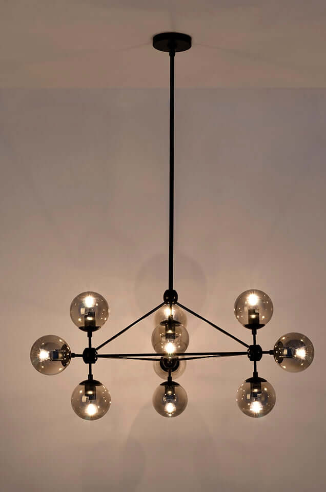 Planetario 10 fekete függesztett lámpa – füstüveg búrával