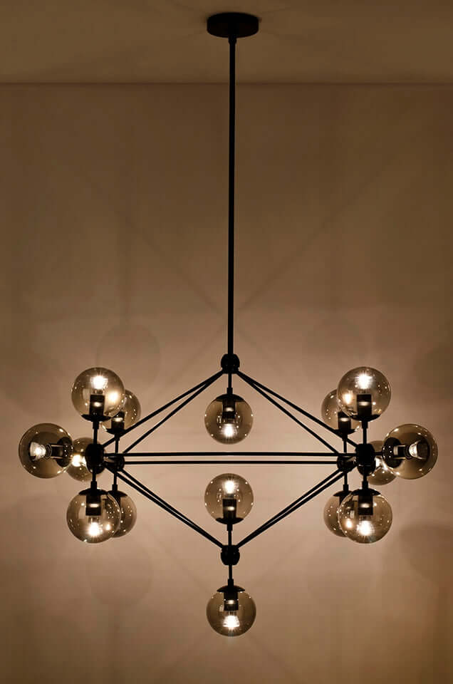 Planetario 15 fekete függesztett lámpa – füstüveg búrával