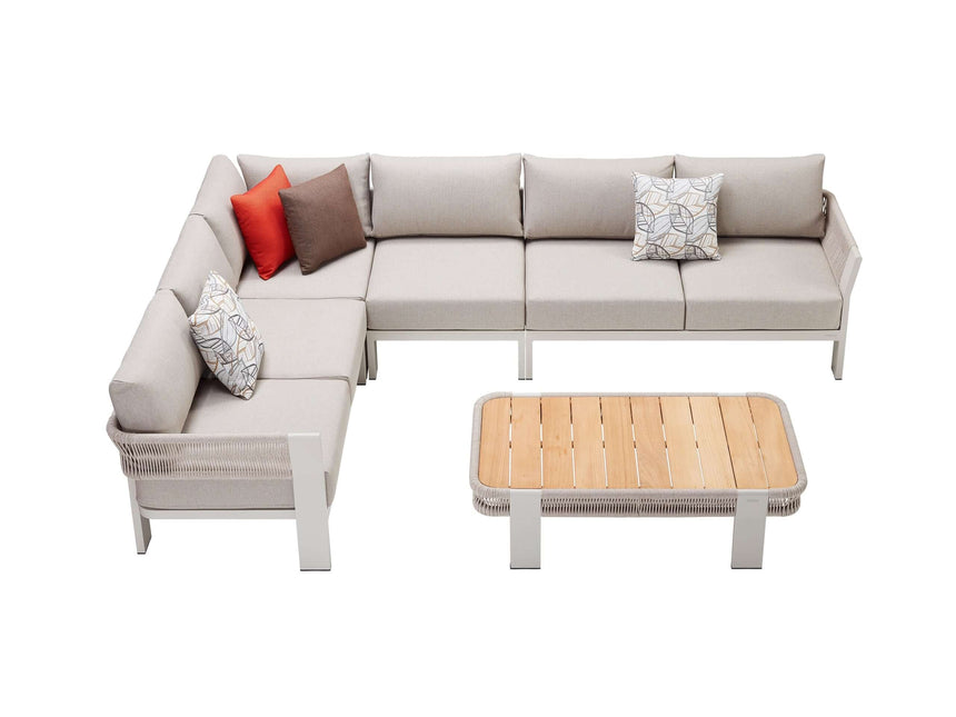 Conjunto de sofá esquinero de jardín Higold Borromeo de 5 plazas, color topo