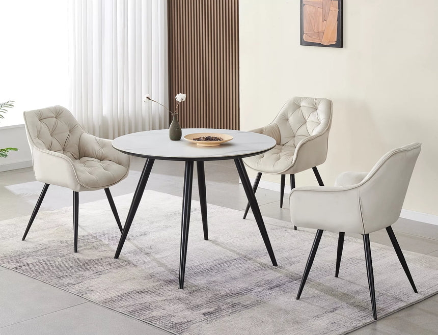 Mesa de comedor de cerámica blanca ideal