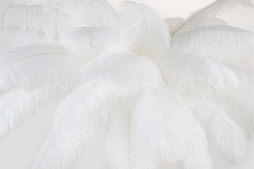 Lámpara de pie Tiffany 175 – latón blanco / pluma natural