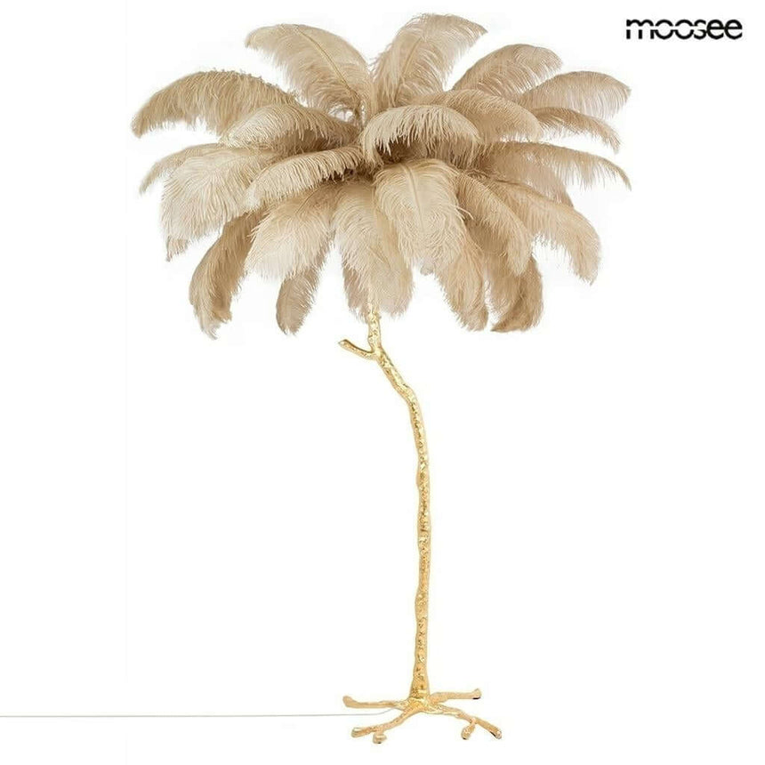 Lámpara de pie Tiffany 175 – latón beige / pluma natural