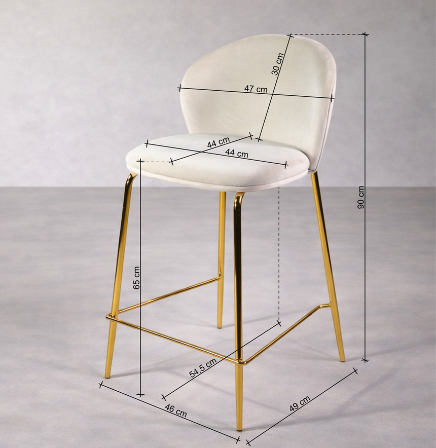 Taburete de bar cómodo KL Lily de 65 cm en color crema