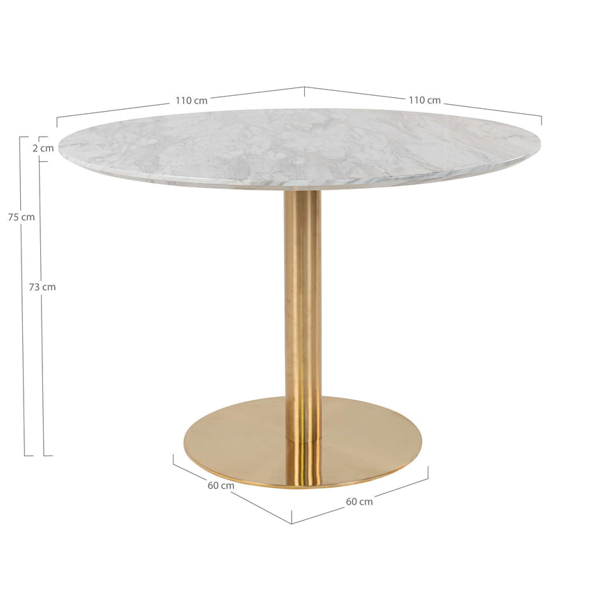 Mesa de comedor Bolzano – Ø110 cm, con patas doradas