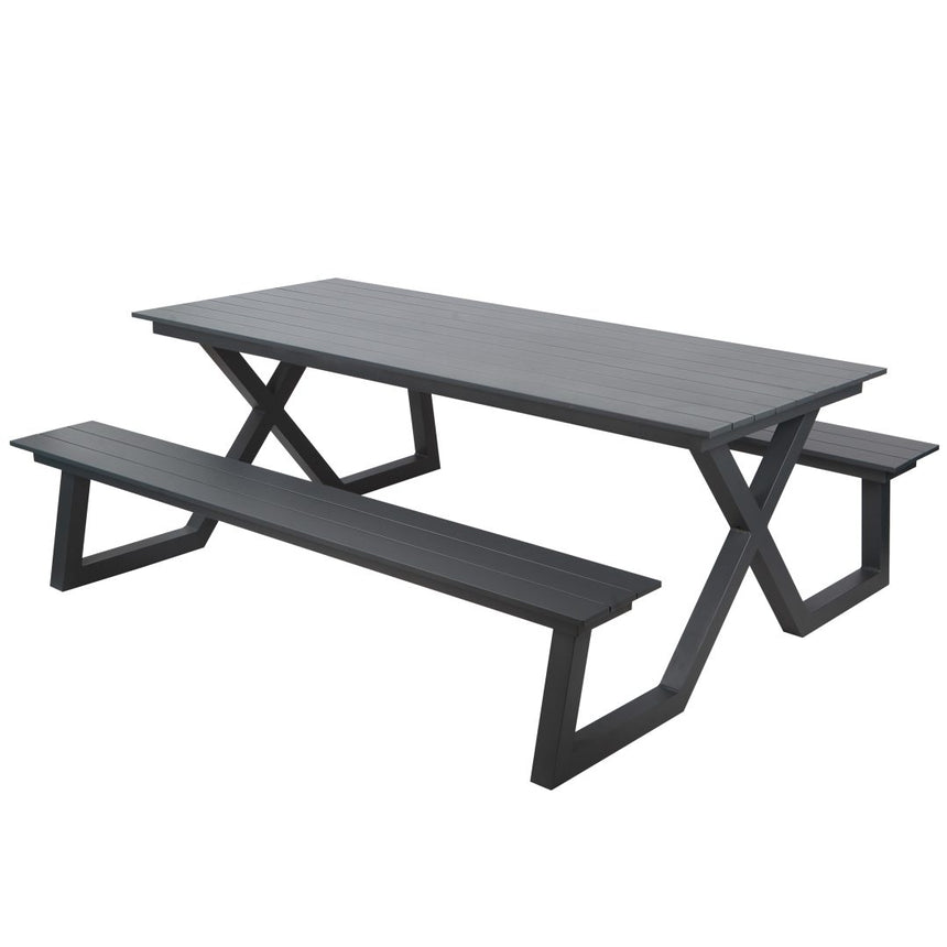 Mesa de comedor Darby con bancos, antracita