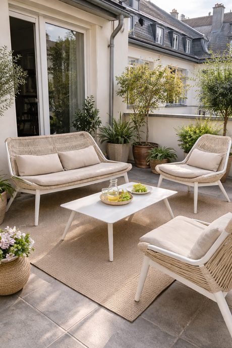 Conjunto de jardín Grattoni Como para 4 personas, beige 