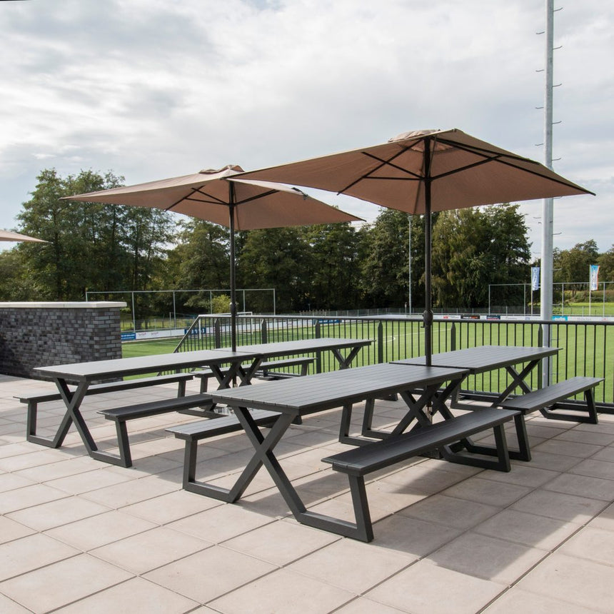 Mesa de comedor Darby con bancos, antracita