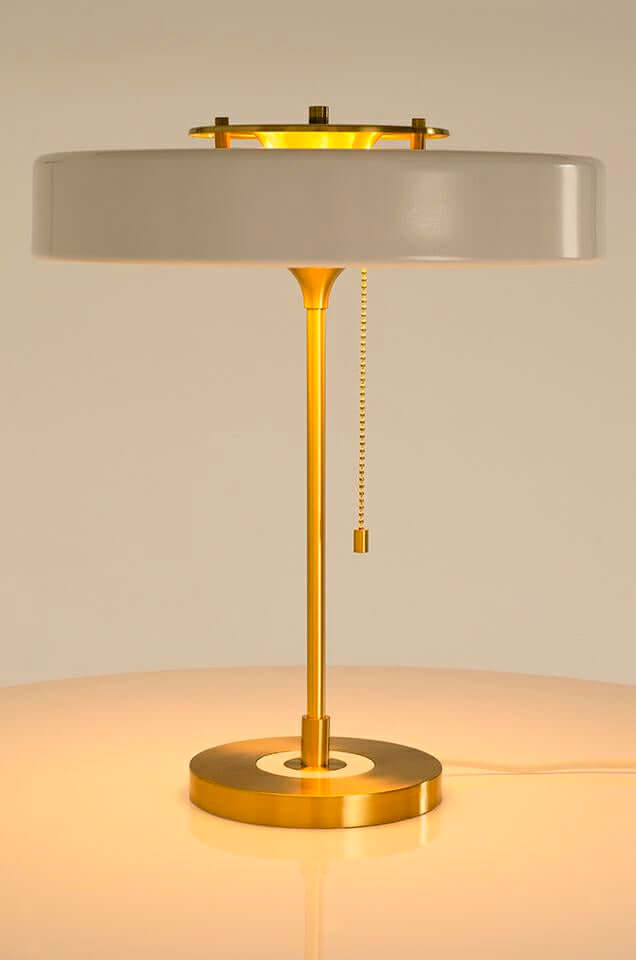 Lámpara de mesa Arte blanca y dorada – aluminio, cristal