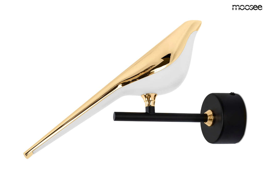 Lámpara de pared de pájaro dorada