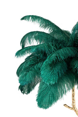 Lámpara de pie Tiffany 175 verde-cobre / con plumas naturales