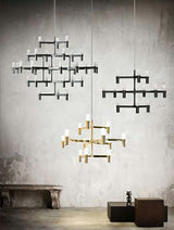 Lámpara colgante atómica dorada