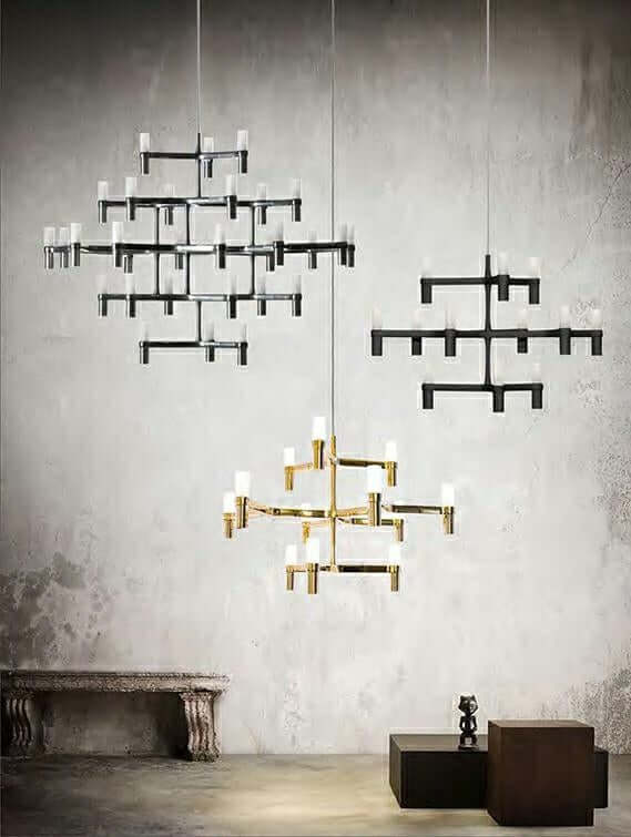 Lámpara colgante atómica dorada