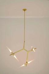 Candelabro 6 lámparas colgantes oro – aluminio, cristal