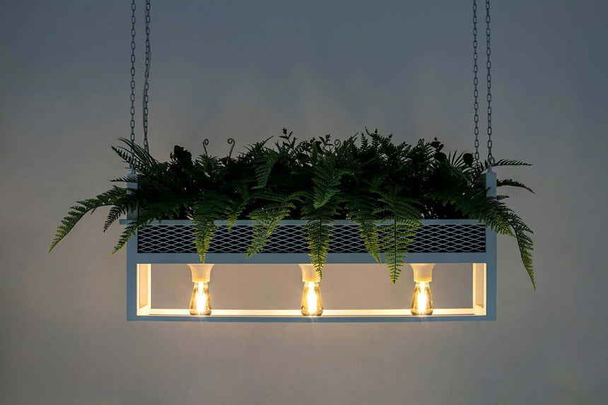 54. Lámpara colgante Semira 100 flores / blanca, estilo industrial