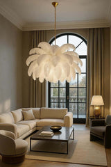 Tiffany 135 függőlámpa – fehér sárgaréz / természetes toll